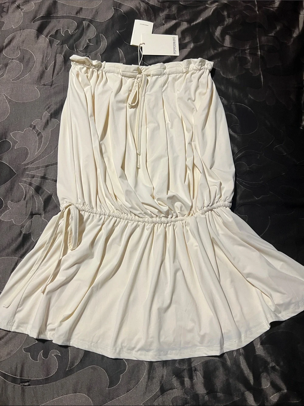 NWT Peppermayo Leighton Strapless Mini Dress Ivory Cream Drawstring Women’s XS/S - Picture 2 of 14